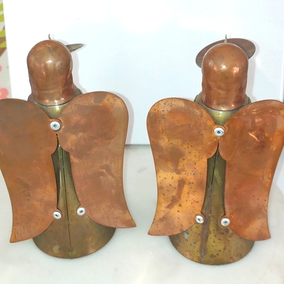 Vintage mid-century bonze and copper Angel candle holders and napkin rings. - Picture 11 of 16